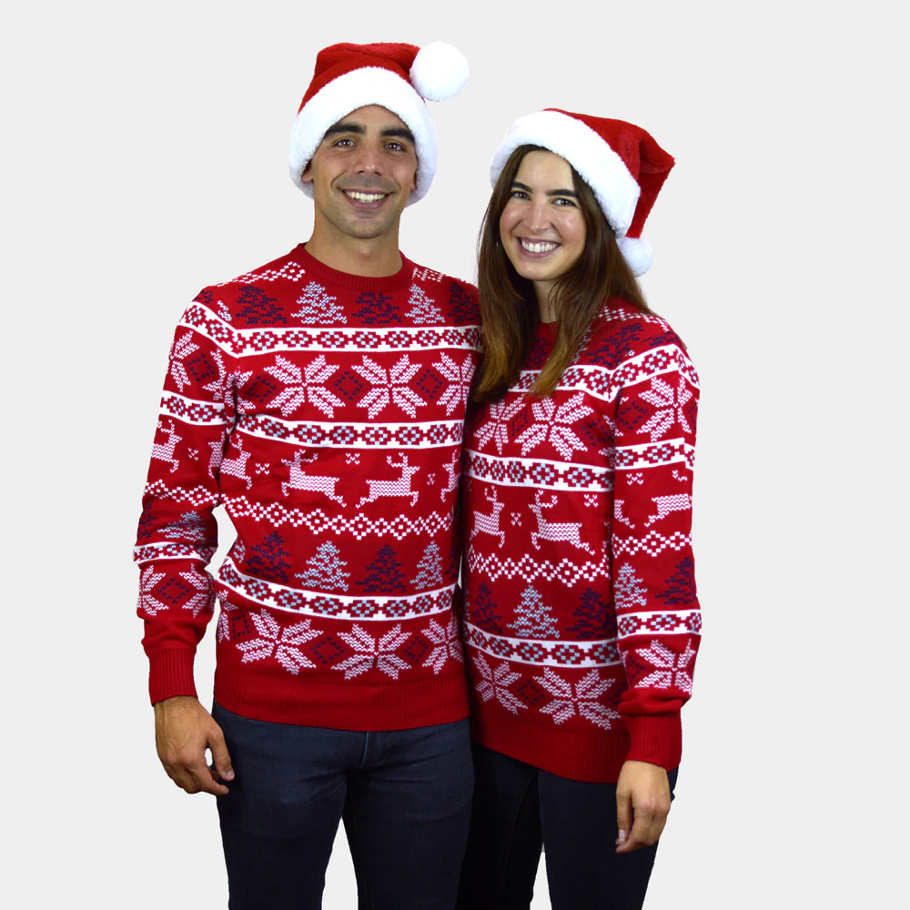 Pull de Noël pour Couple Rouge Classique Étoiles Polaires – Image 2