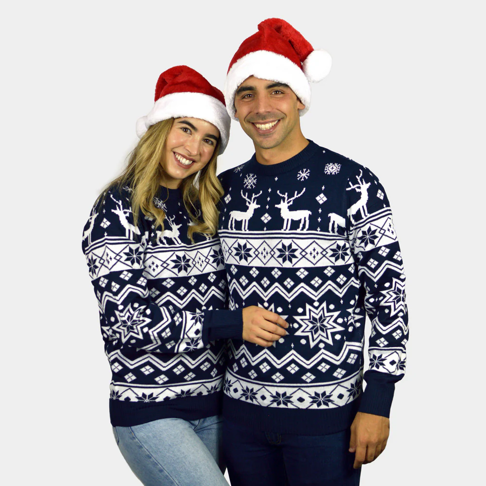 Pull de Noël pour Enfants Bleu avec Renne et Étoiles Nordique – Image 4