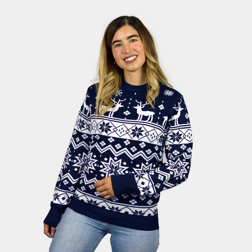 Pull de Noël pour Enfants Bleu avec Renne et Étoiles Nordique – Image 2