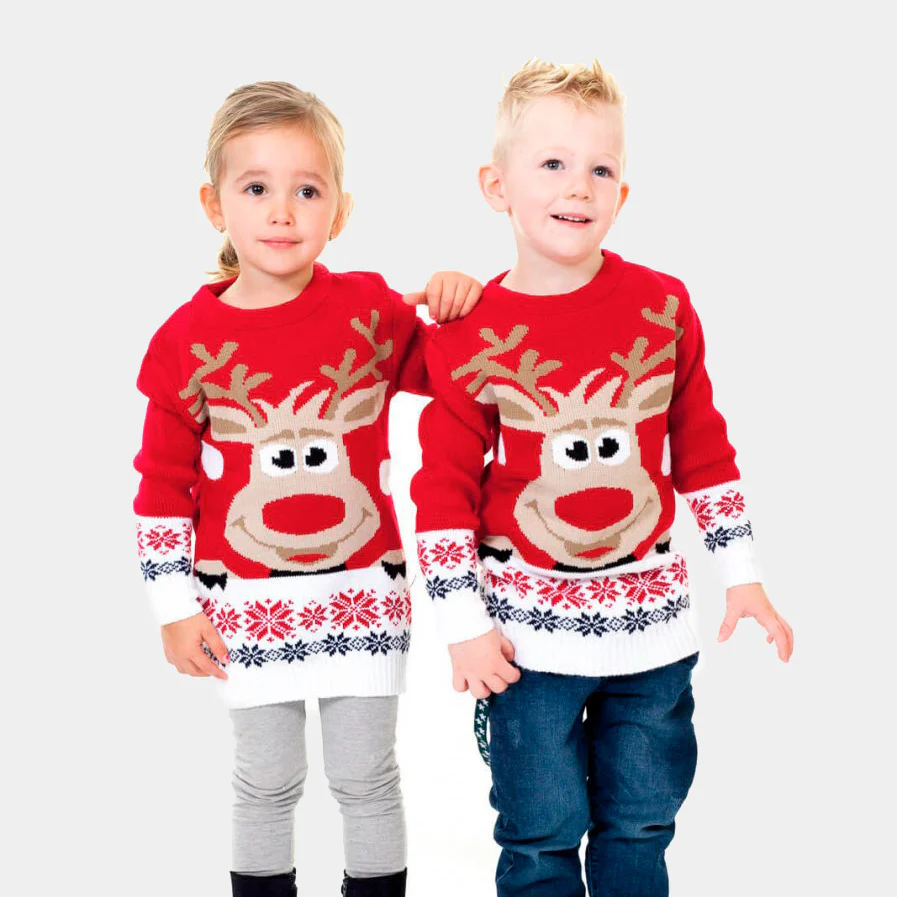 Pull de Noël pour Famille Rouge avec Renne et Neige – Image 7