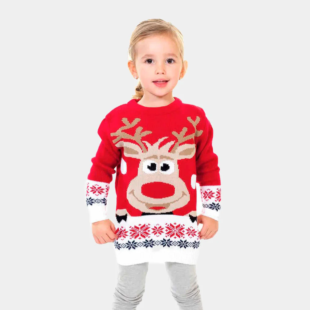 Pull de Noël pour Famille Rouge avec Renne et Neige – Image 3