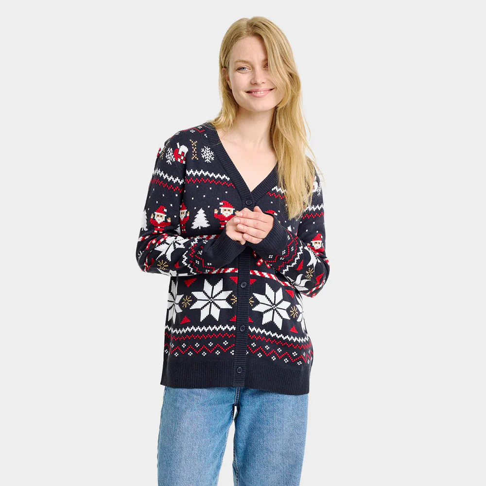 Pull de Noël Cardigan pour Femme Bleu avec Étoiles Polaires – Image 2