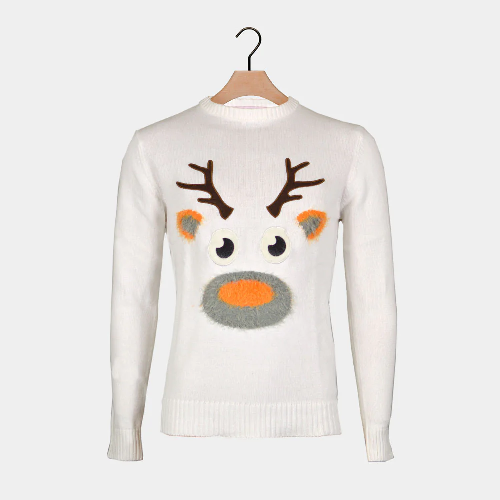 Pull de Noël pour Homme Blanc avec Renne 3D – Image 5