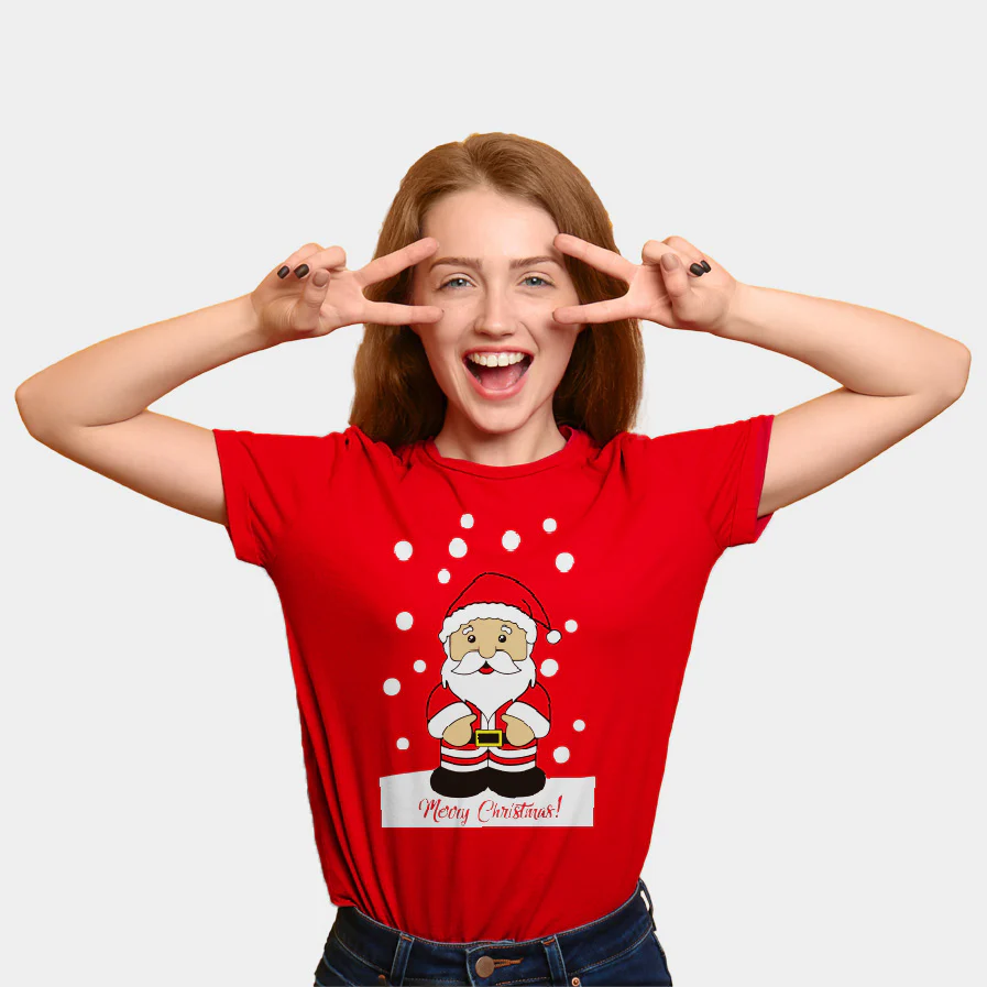 T-Shirt de Noël pour Famille Rouge avec Père Noël – Image 2