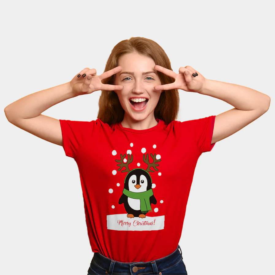 T-Shirt de Noël pour Famille Rouge avec Pingouin – Image 2
