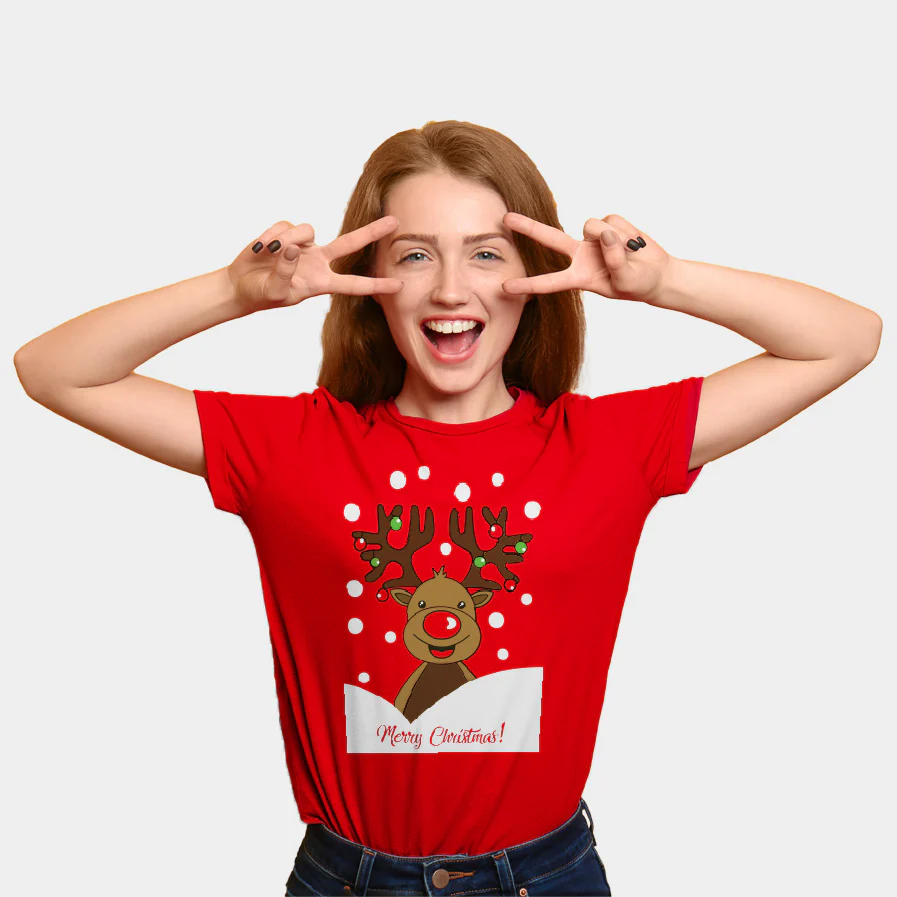 T-Shirt de Noël pour Famille Rouge avec Renne Rudolph – Image 2