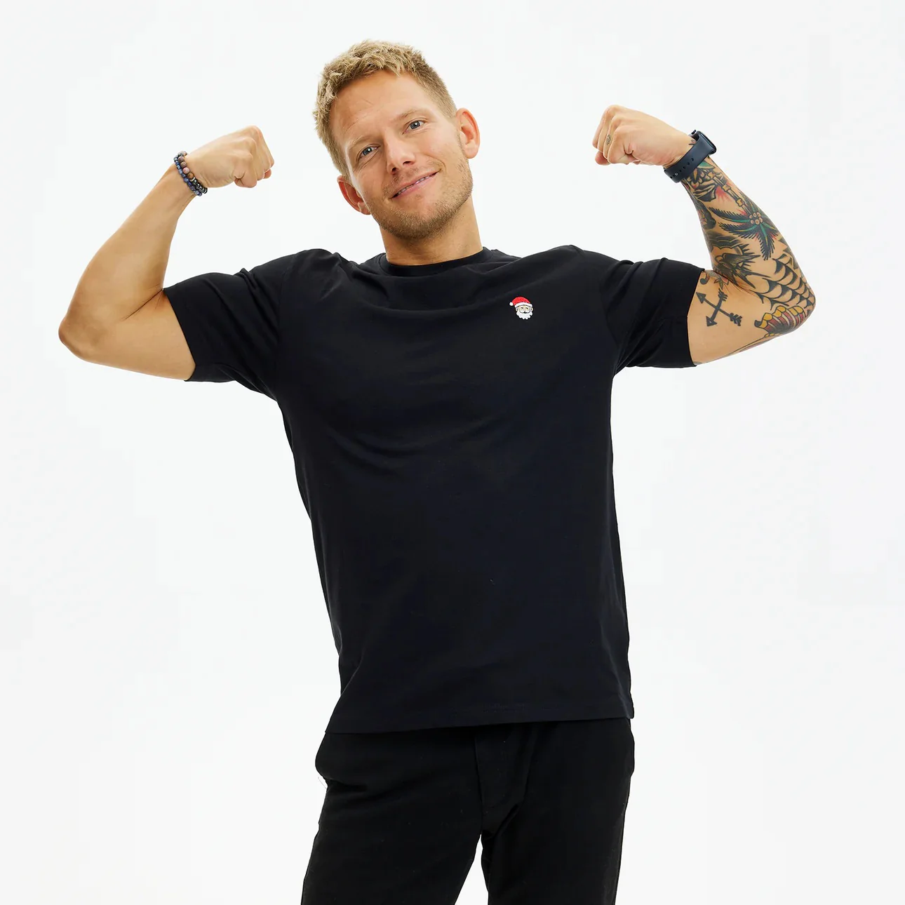 T-shirt de Noël pour Homme et Femme Noir Père Noël – Image 2