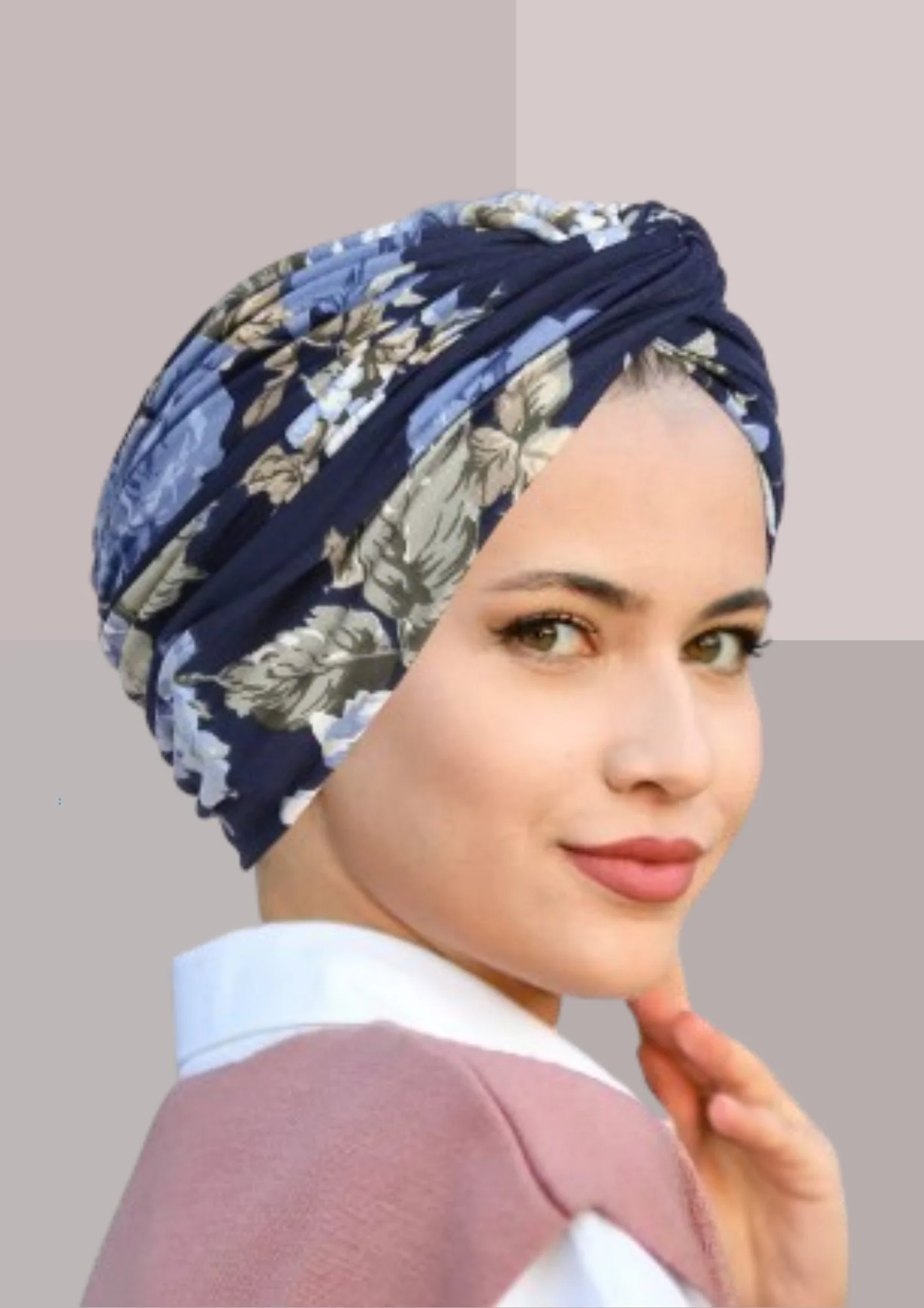 TURBAN FEMME CHIMIO - BLEU FLEURI