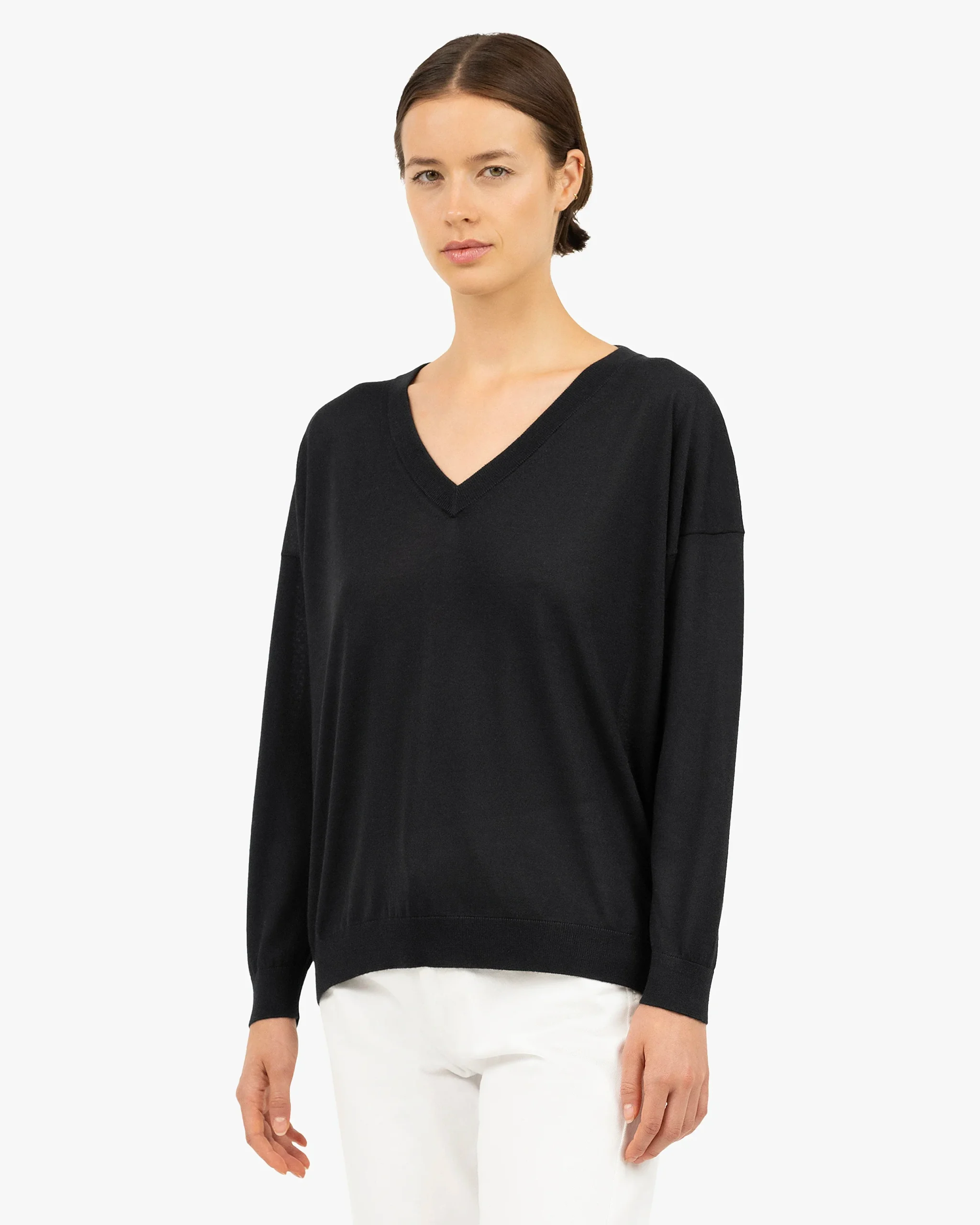 Women's Belvoir V-Neck Sweater - Black – Image 3