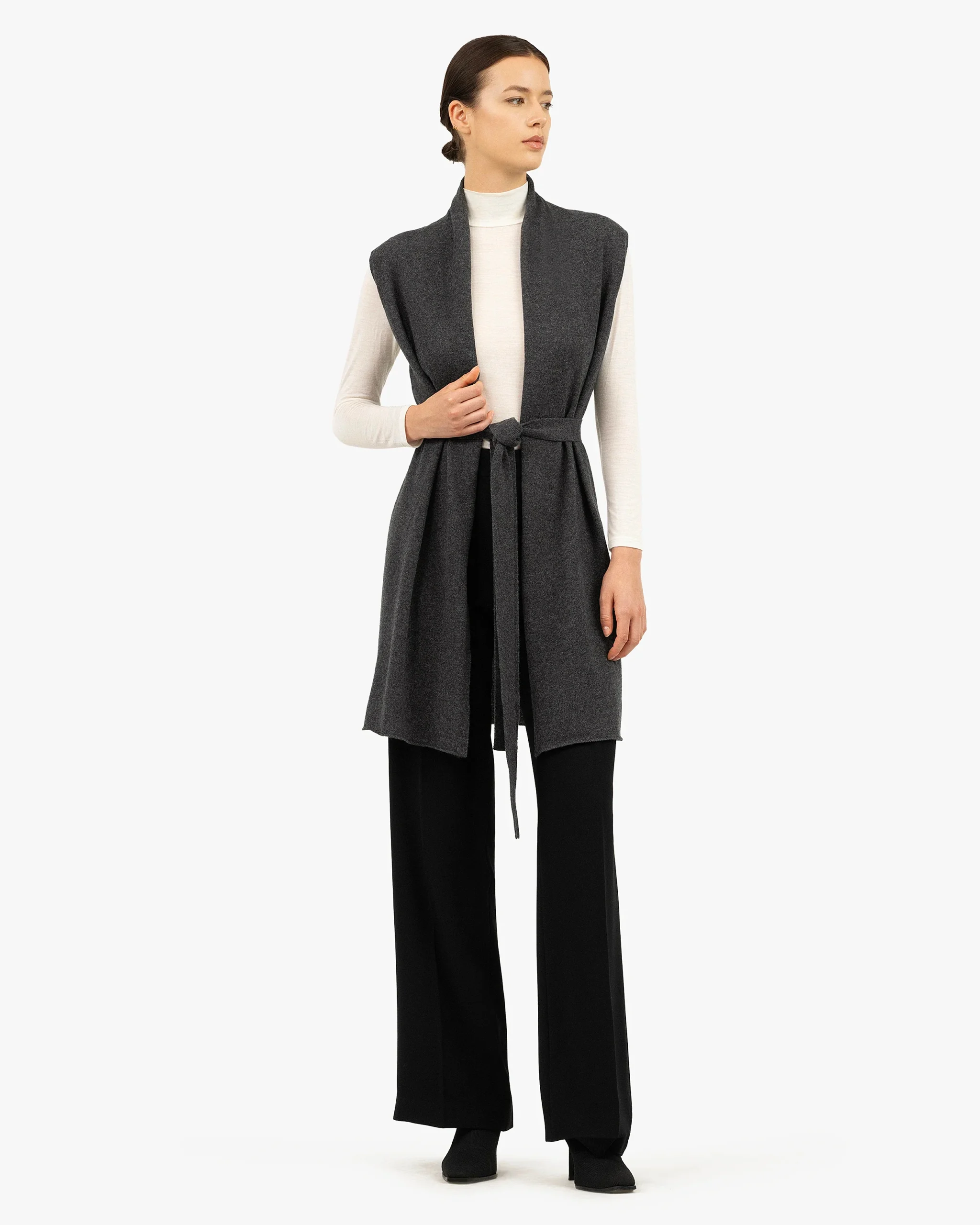 Essential Sleeveless Cardigan - Charcoal
