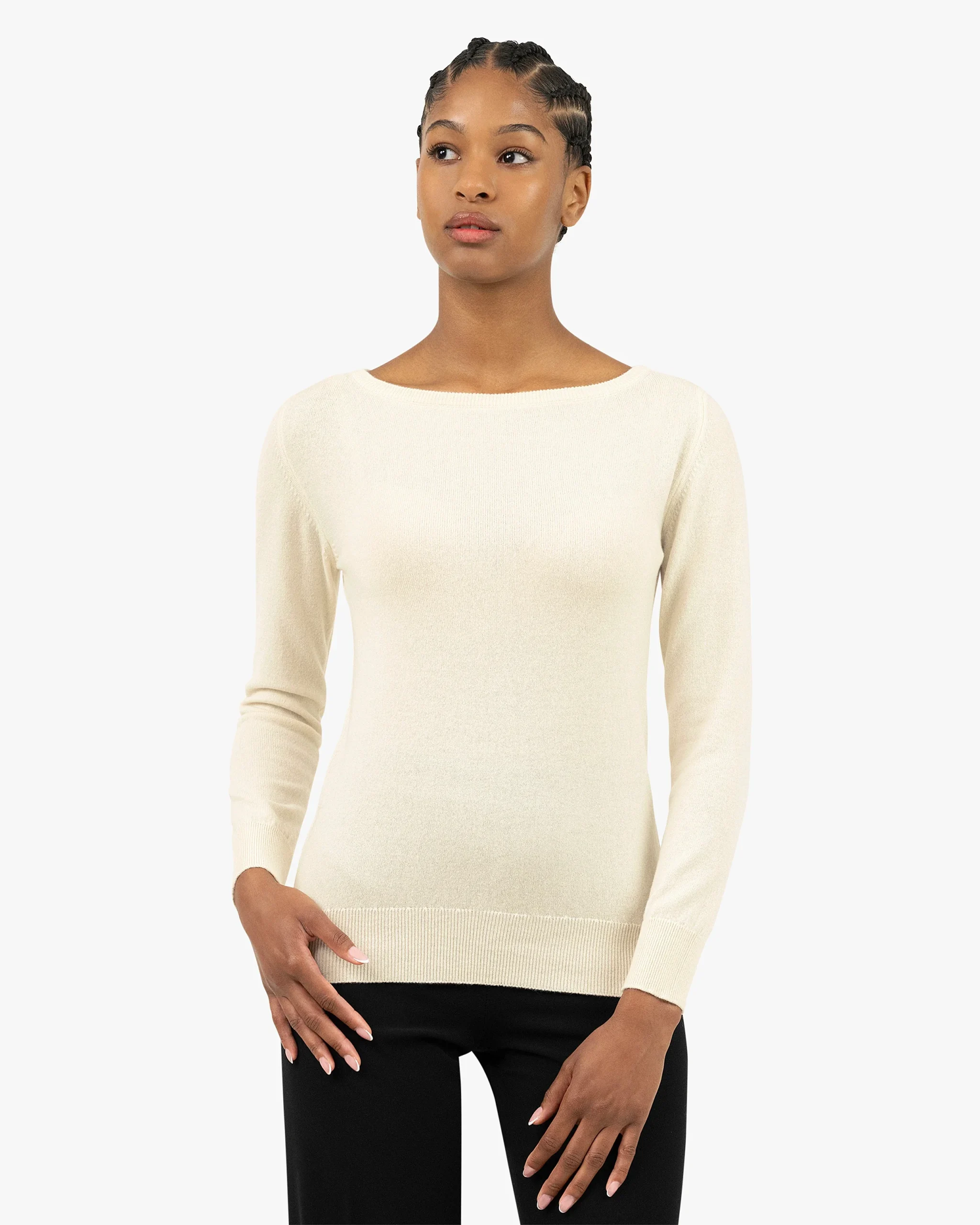 Essential Boat Neck Sweater - White – Image 3
