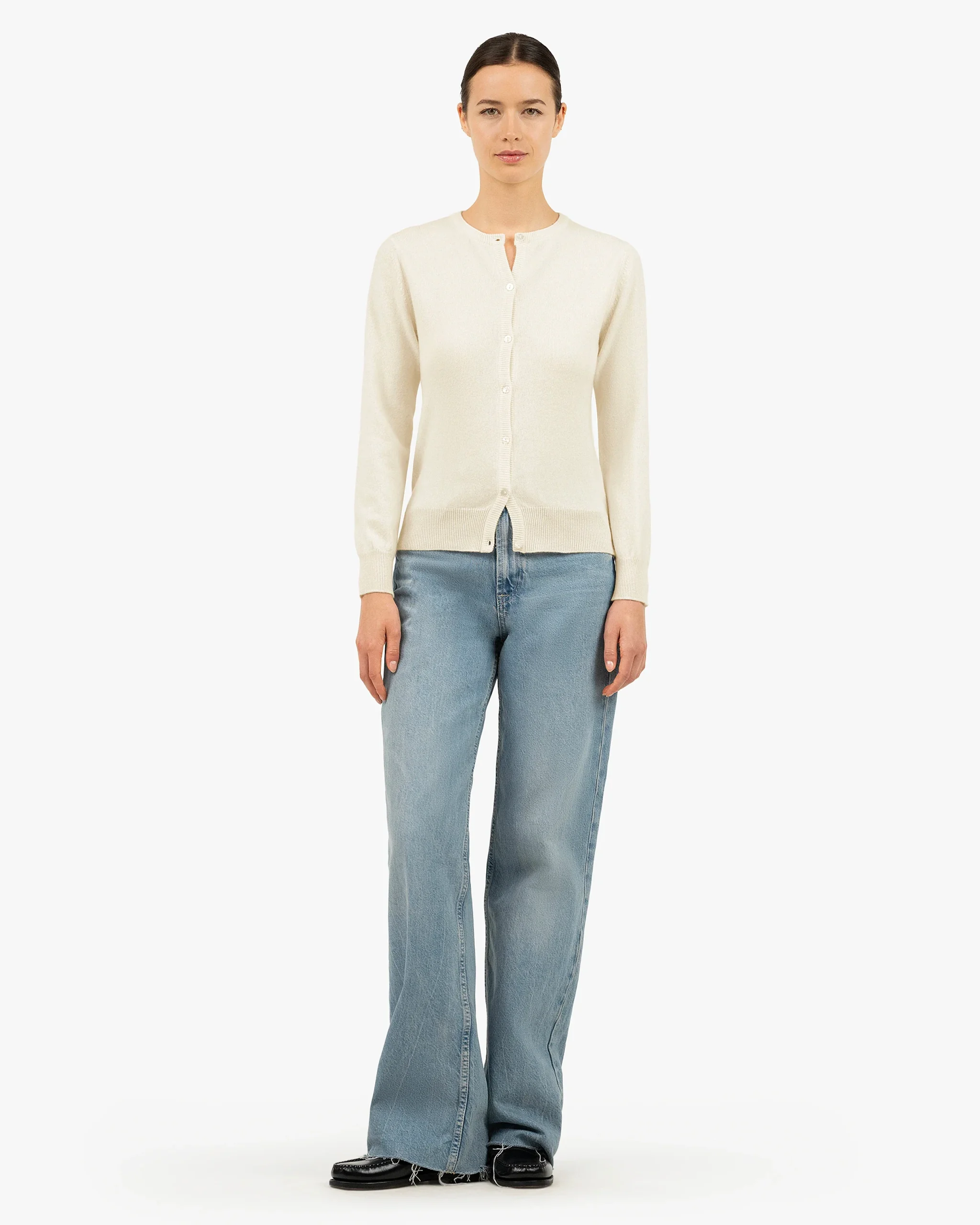 Essential Crew Neck Cardigan - White