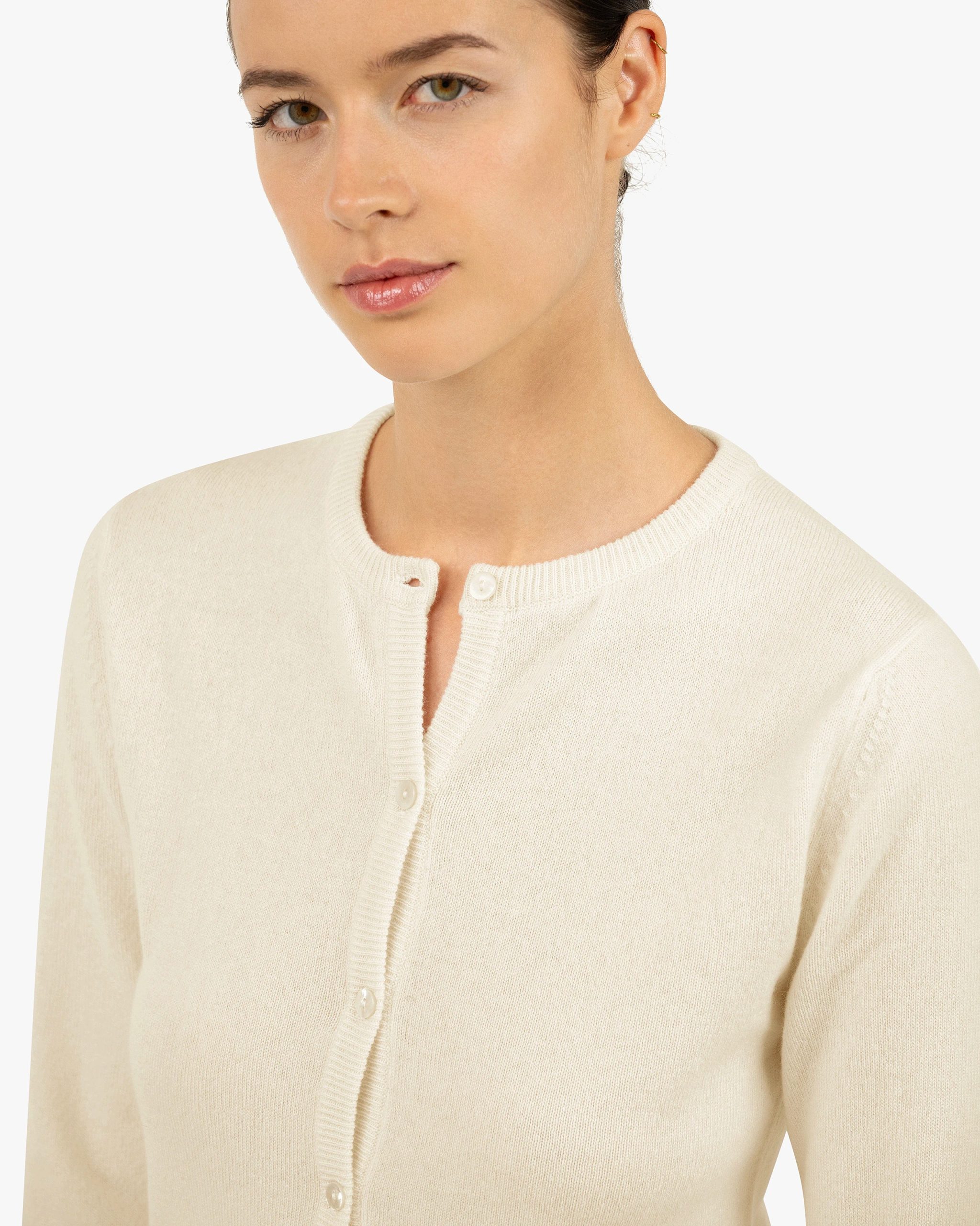 Essential Crew Neck Cardigan - White – Image 2