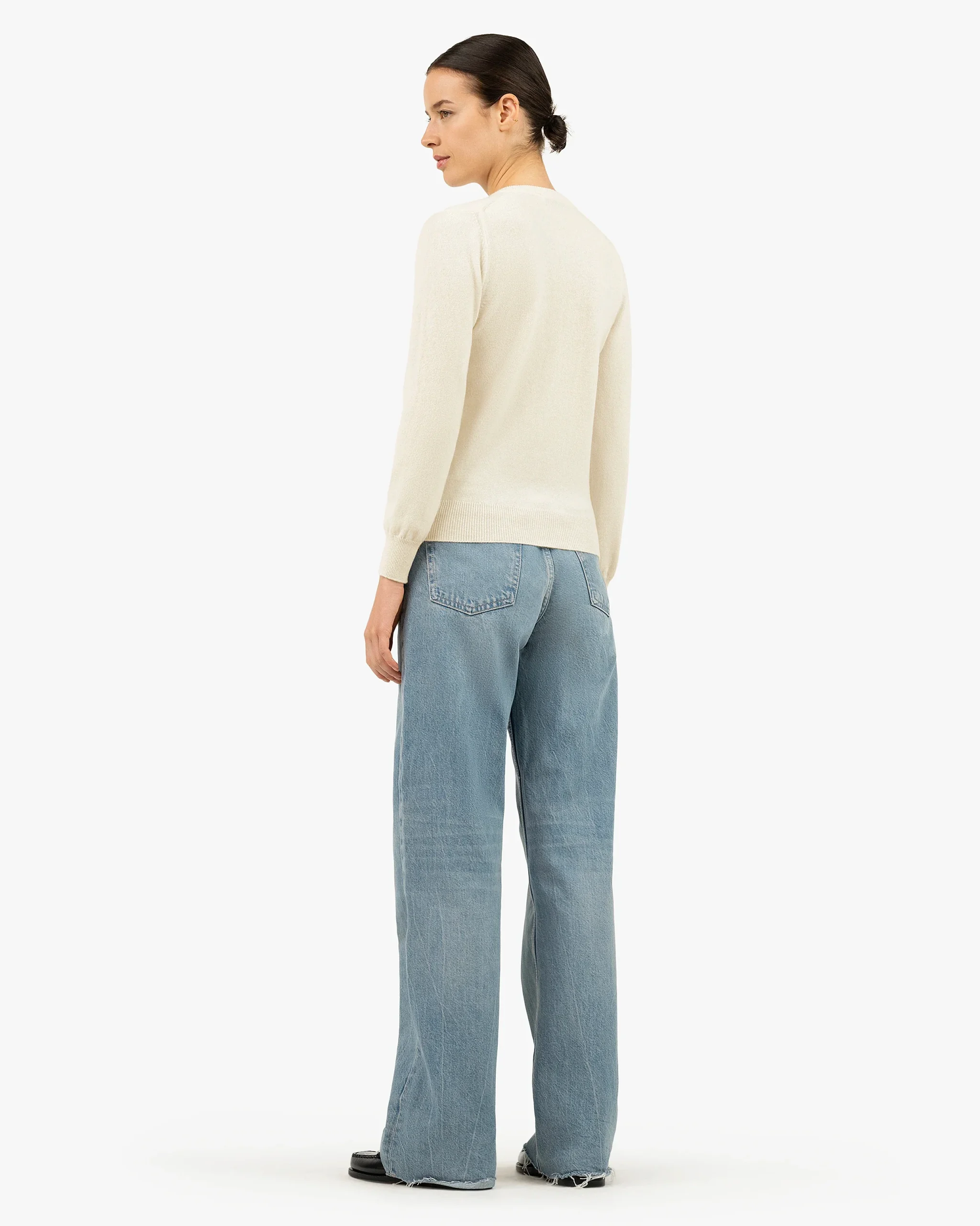 Essential Crew Neck Cardigan - White – Image 4