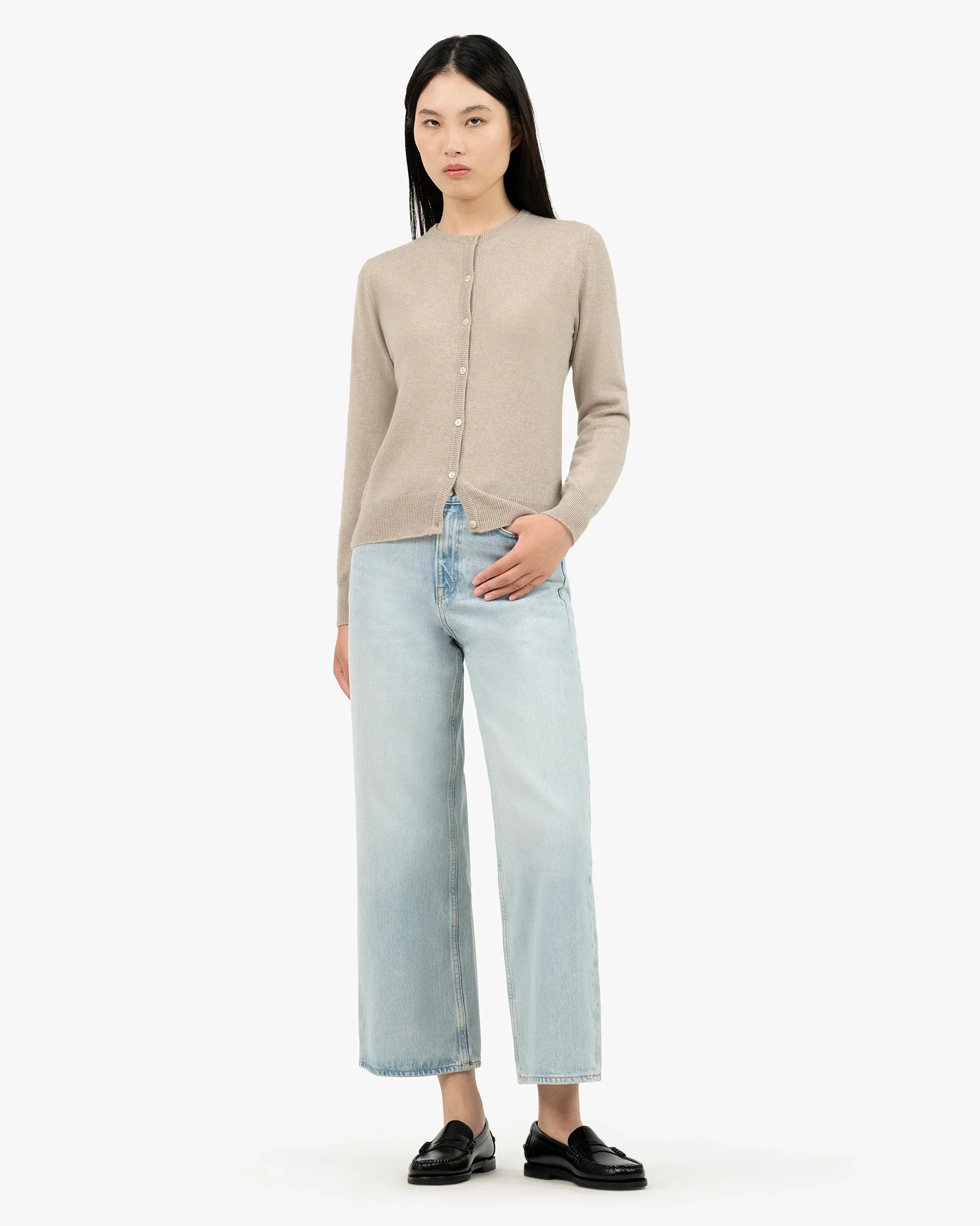 Essential Crew Neck Cardigan - Beige