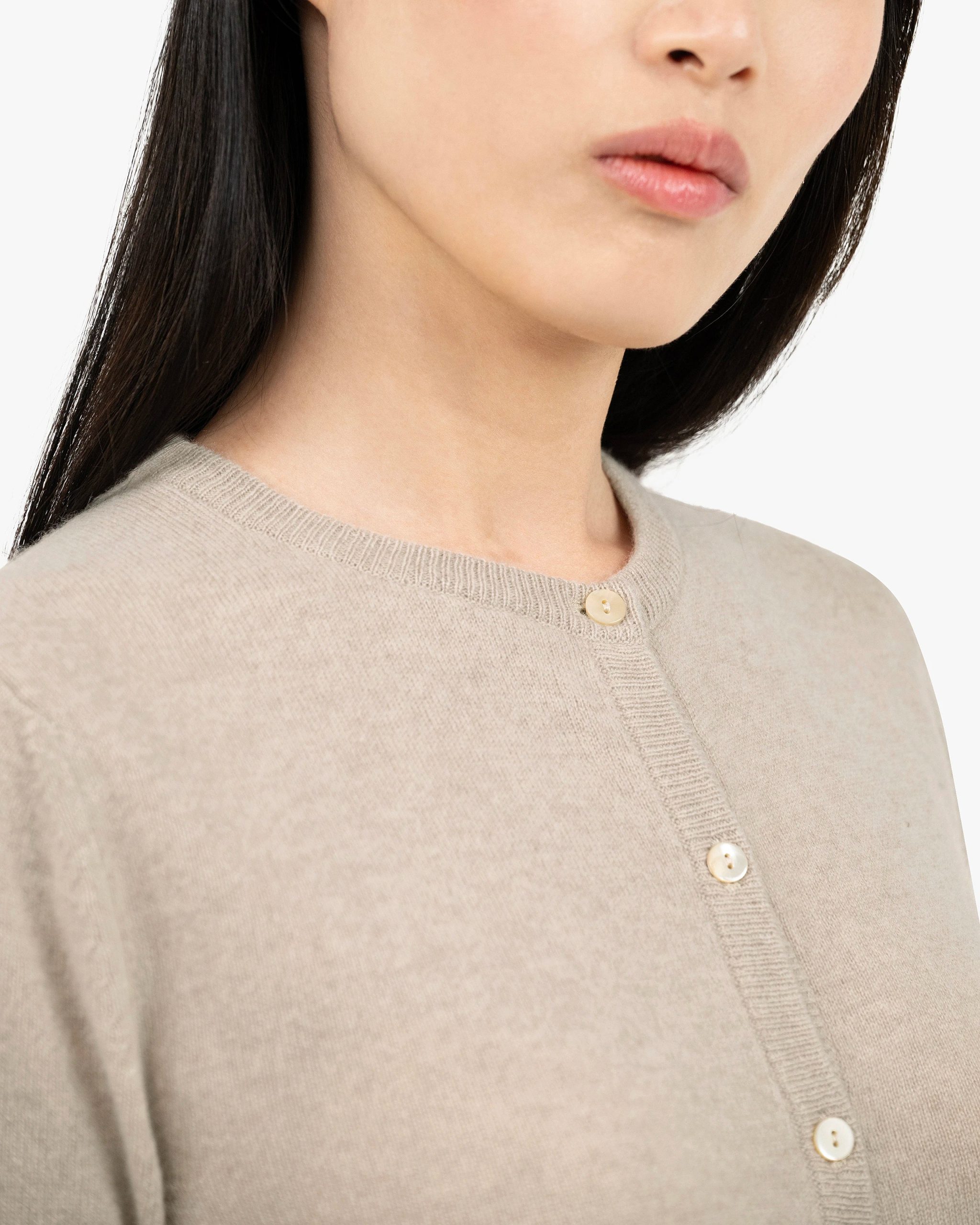 Essential Crew Neck Cardigan - Beige – Image 2