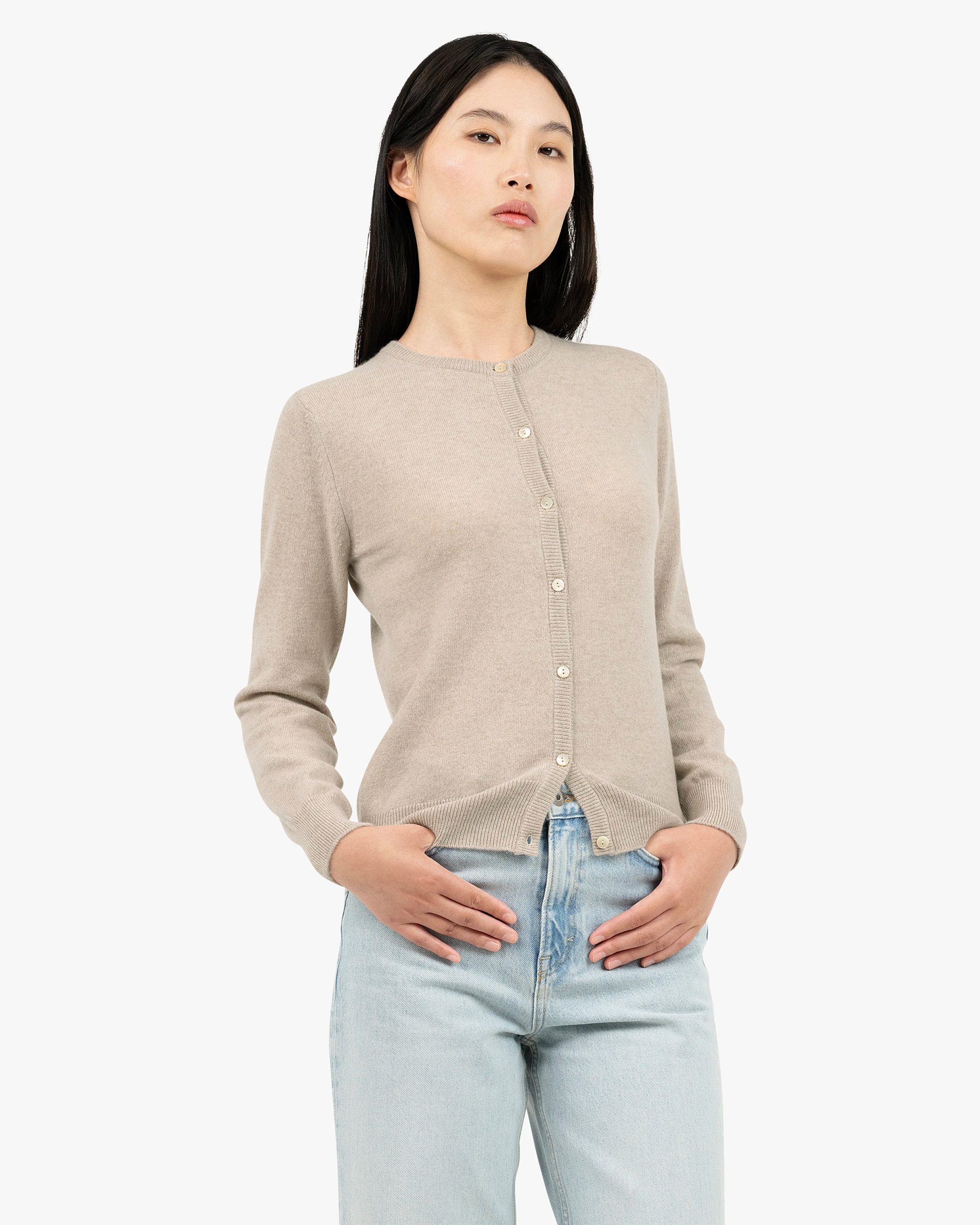 Essential Crew Neck Cardigan - Beige – Image 3