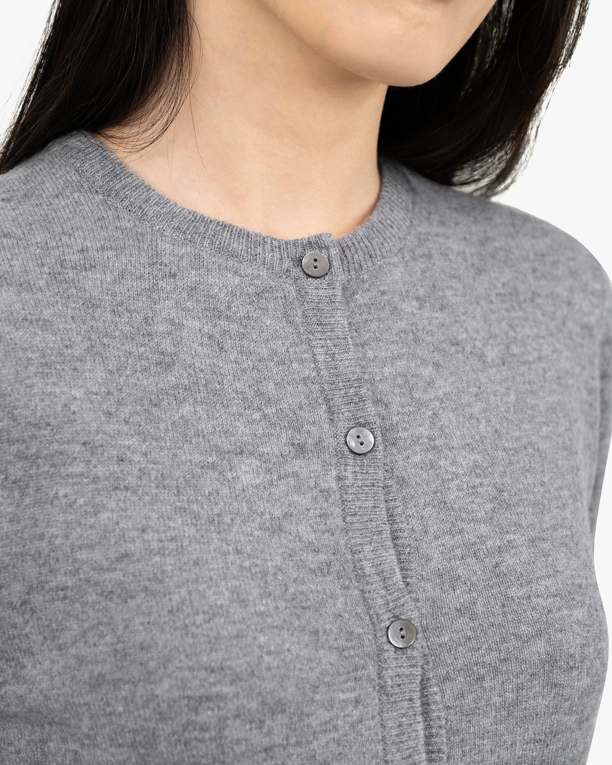 Essential Crew Neck Cardigan - Medium Grey – Image 2