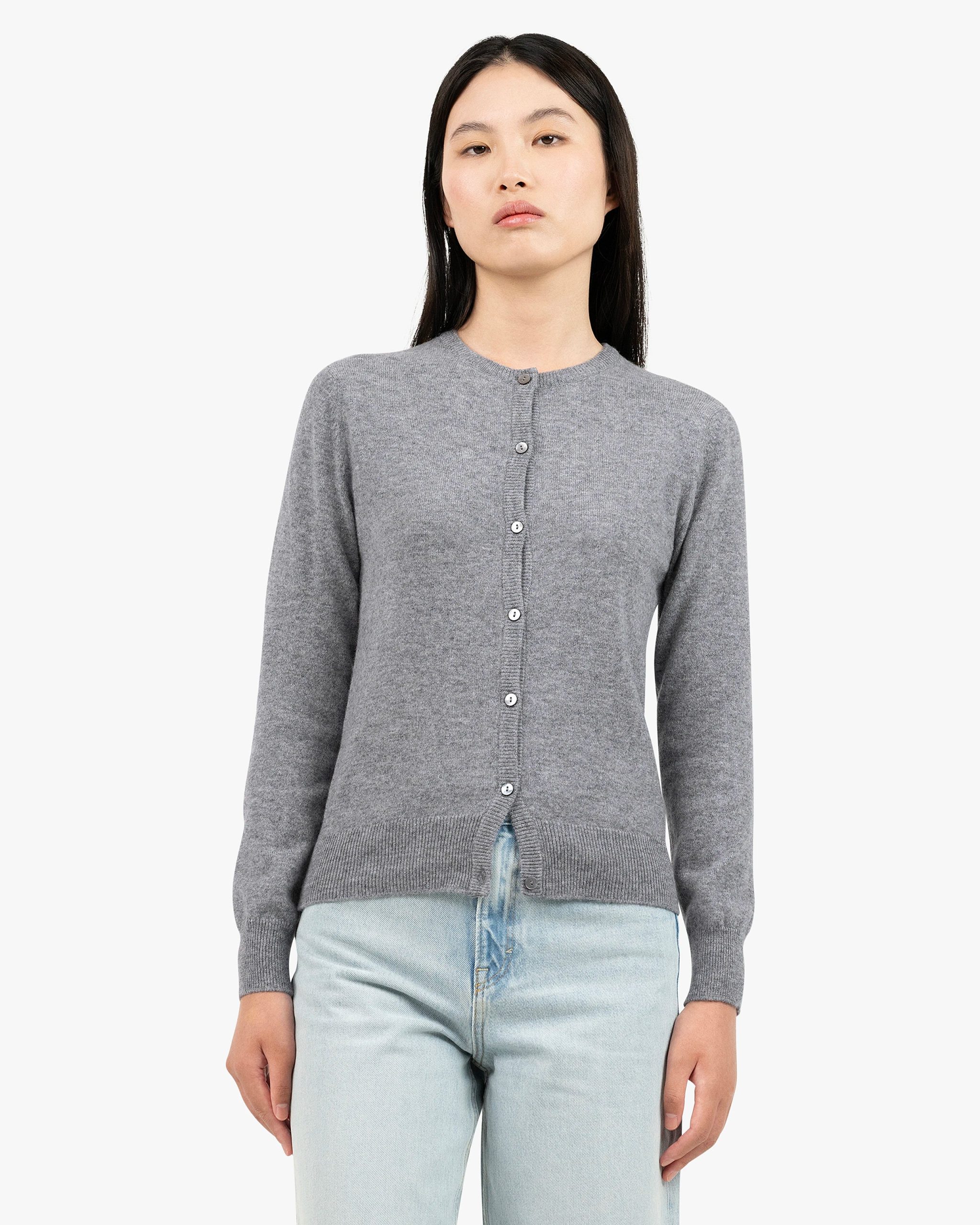 Essential Crew Neck Cardigan - Medium Grey – Image 3