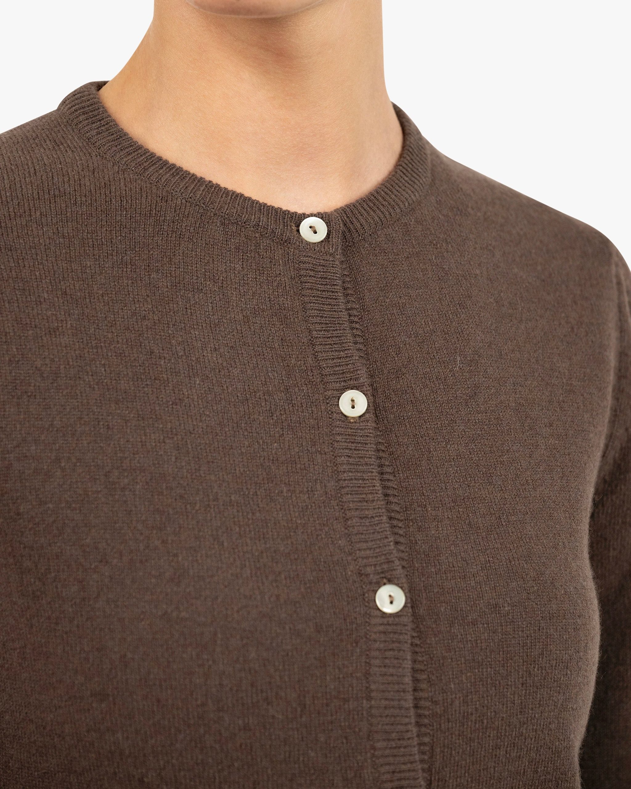 Essential Crew Neck Cardigan - Brown – Image 2