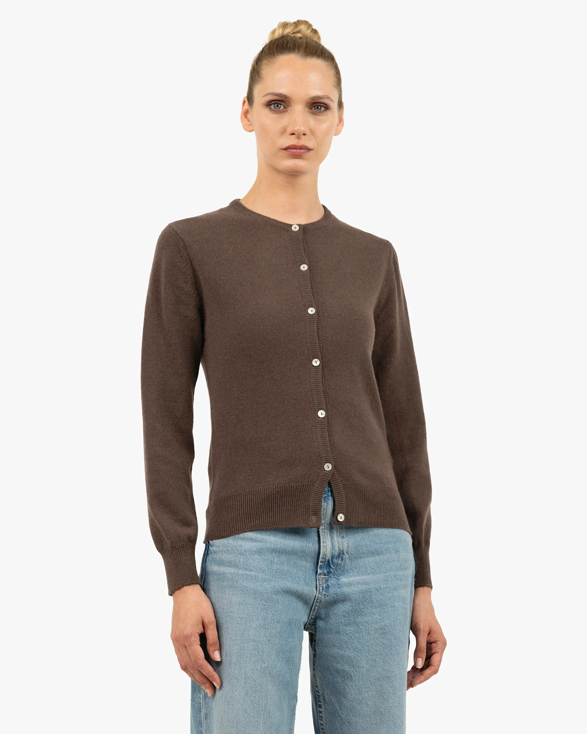 Essential Crew Neck Cardigan - Brown – Image 3
