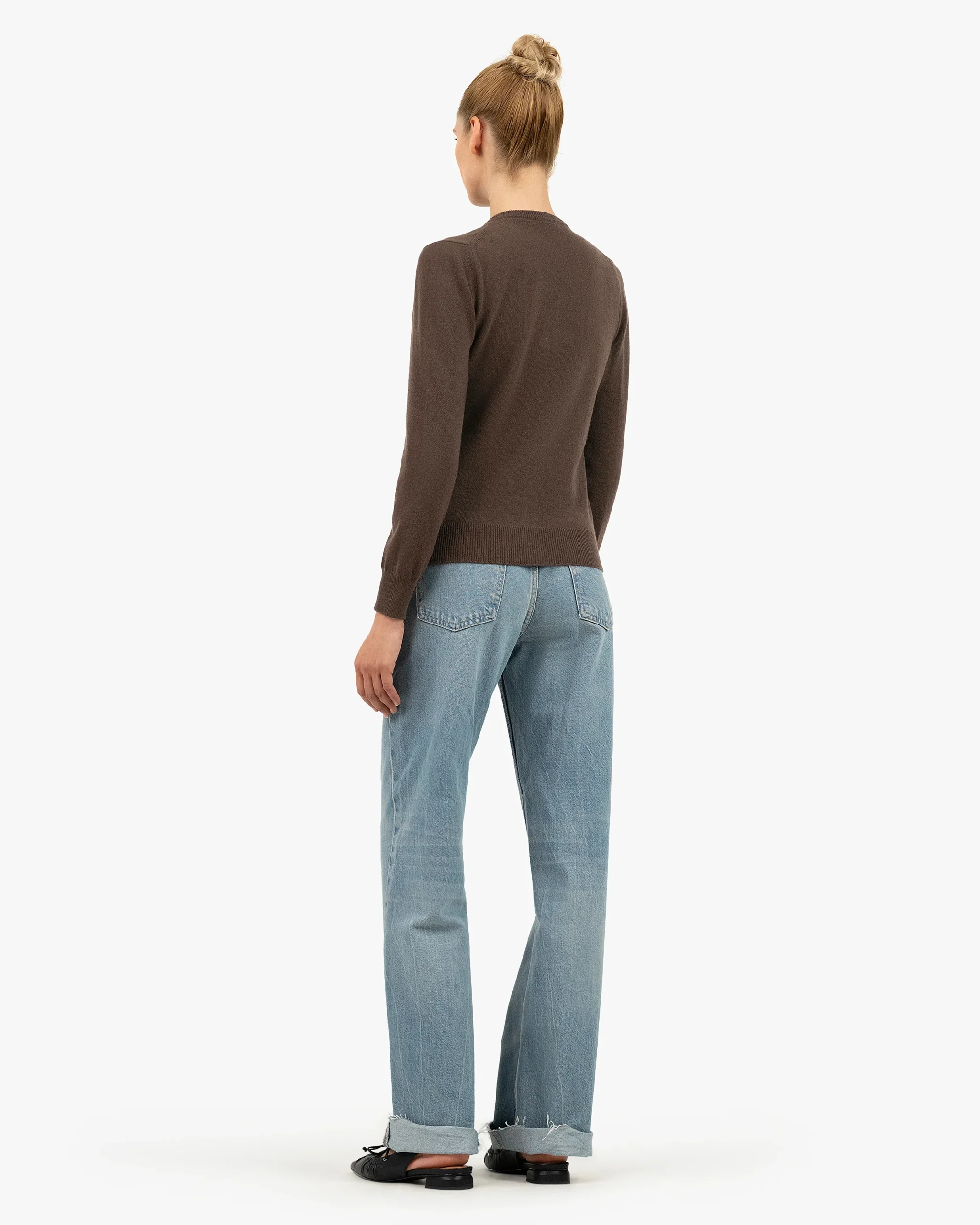 Essential Crew Neck Cardigan - Brown – Image 4