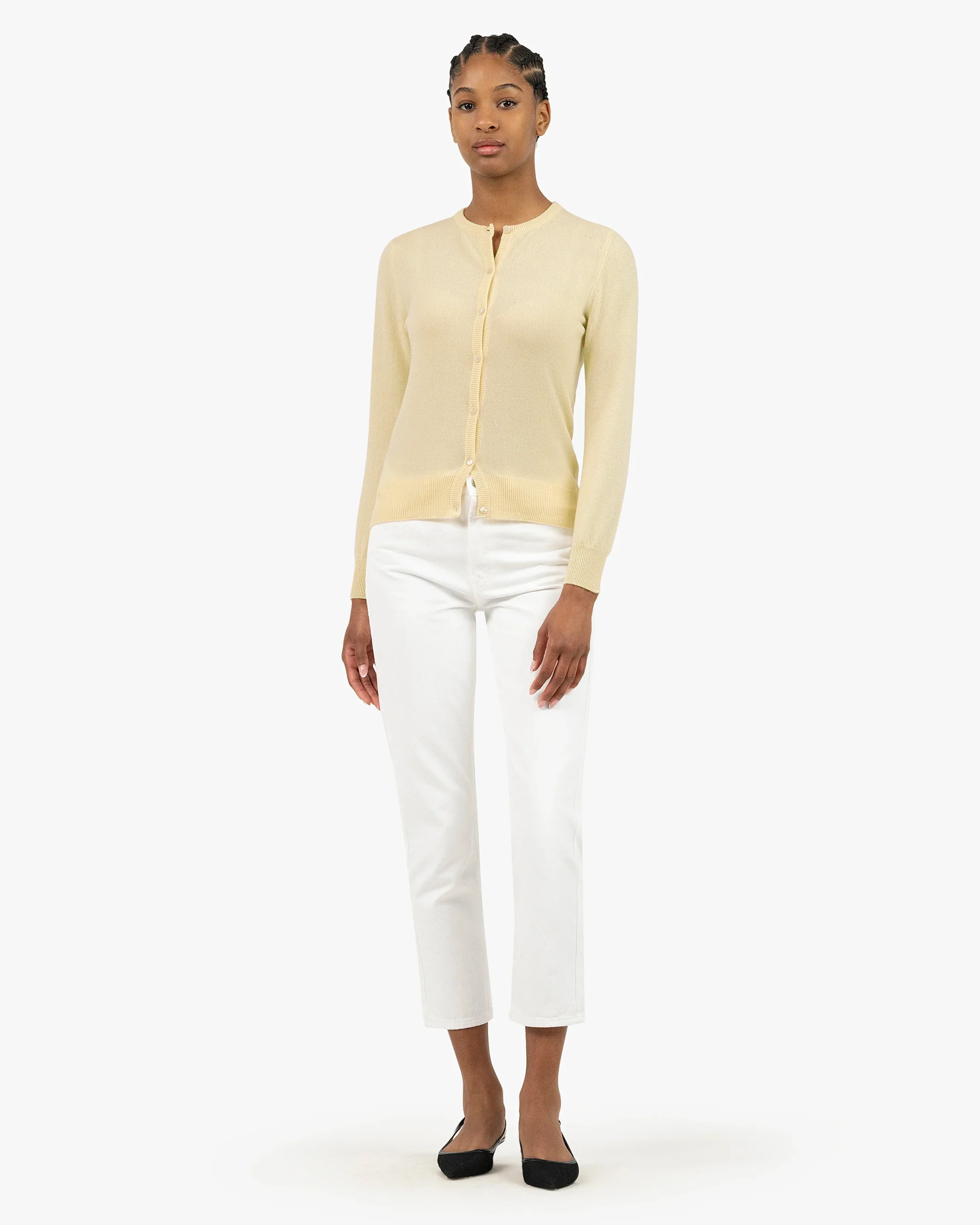 Essential Crew Neck Cardigan - Yellow