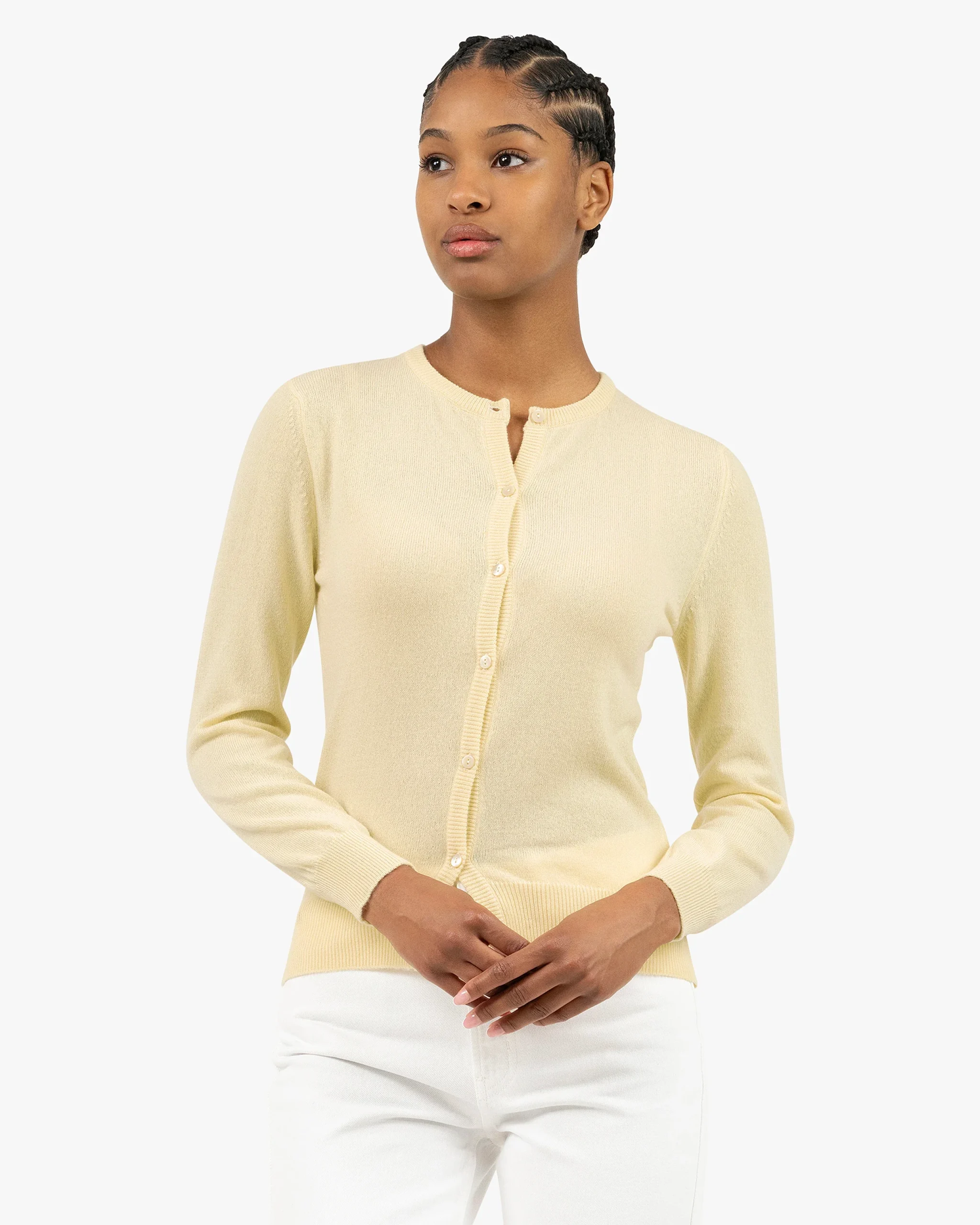 Essential Crew Neck Cardigan - Yellow – Image 3