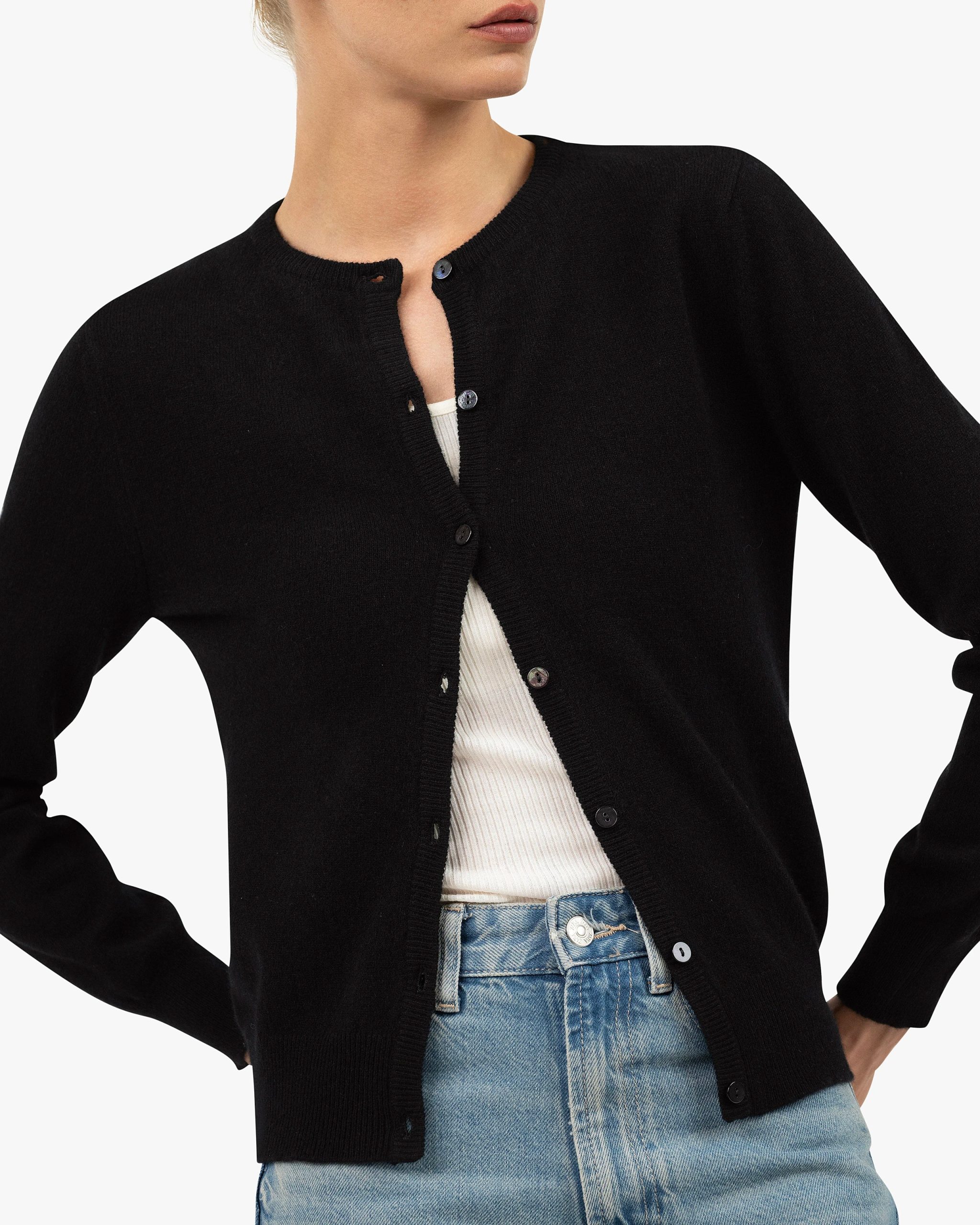Essential Crew Neck Cardigan - Black – Image 2