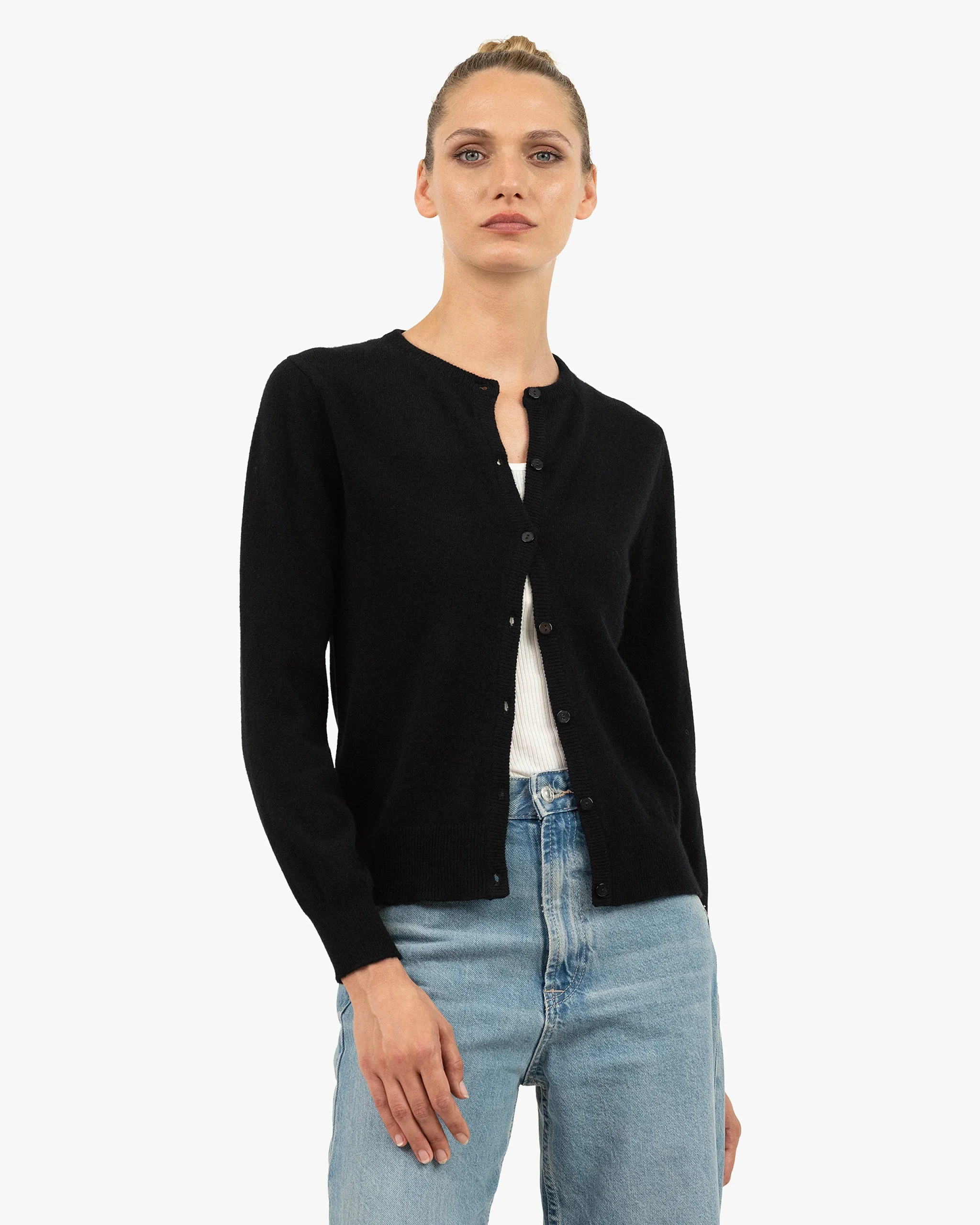 Essential Crew Neck Cardigan - Black – Image 3