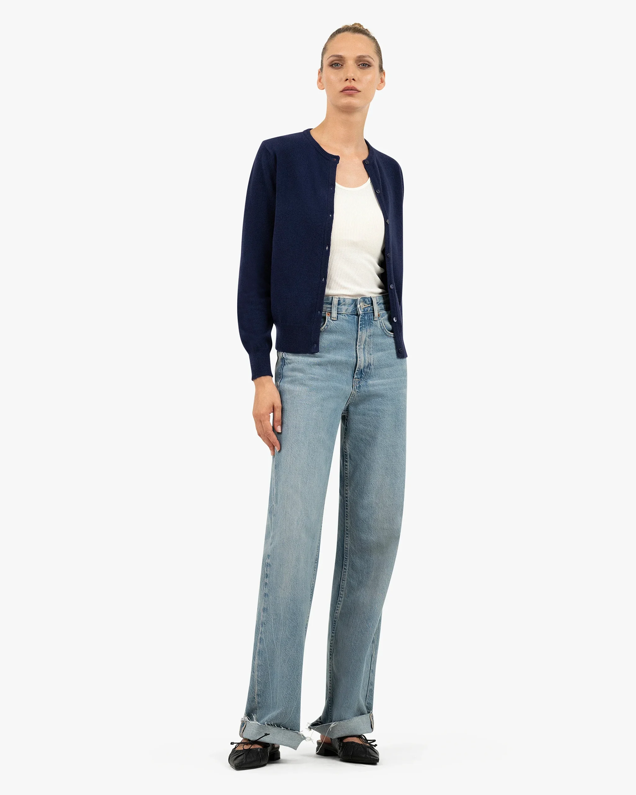 Essential Crew Neck Cardigan - Blue