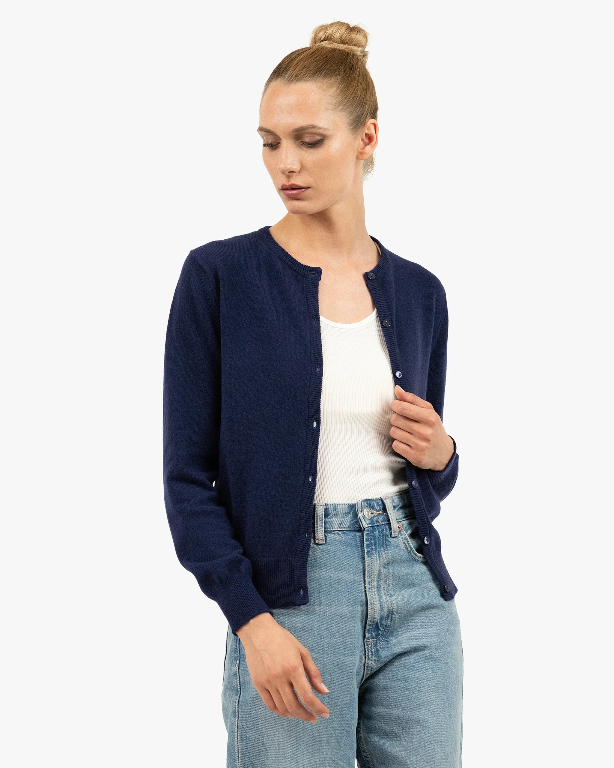 Essential Crew Neck Cardigan - Blue – Image 3