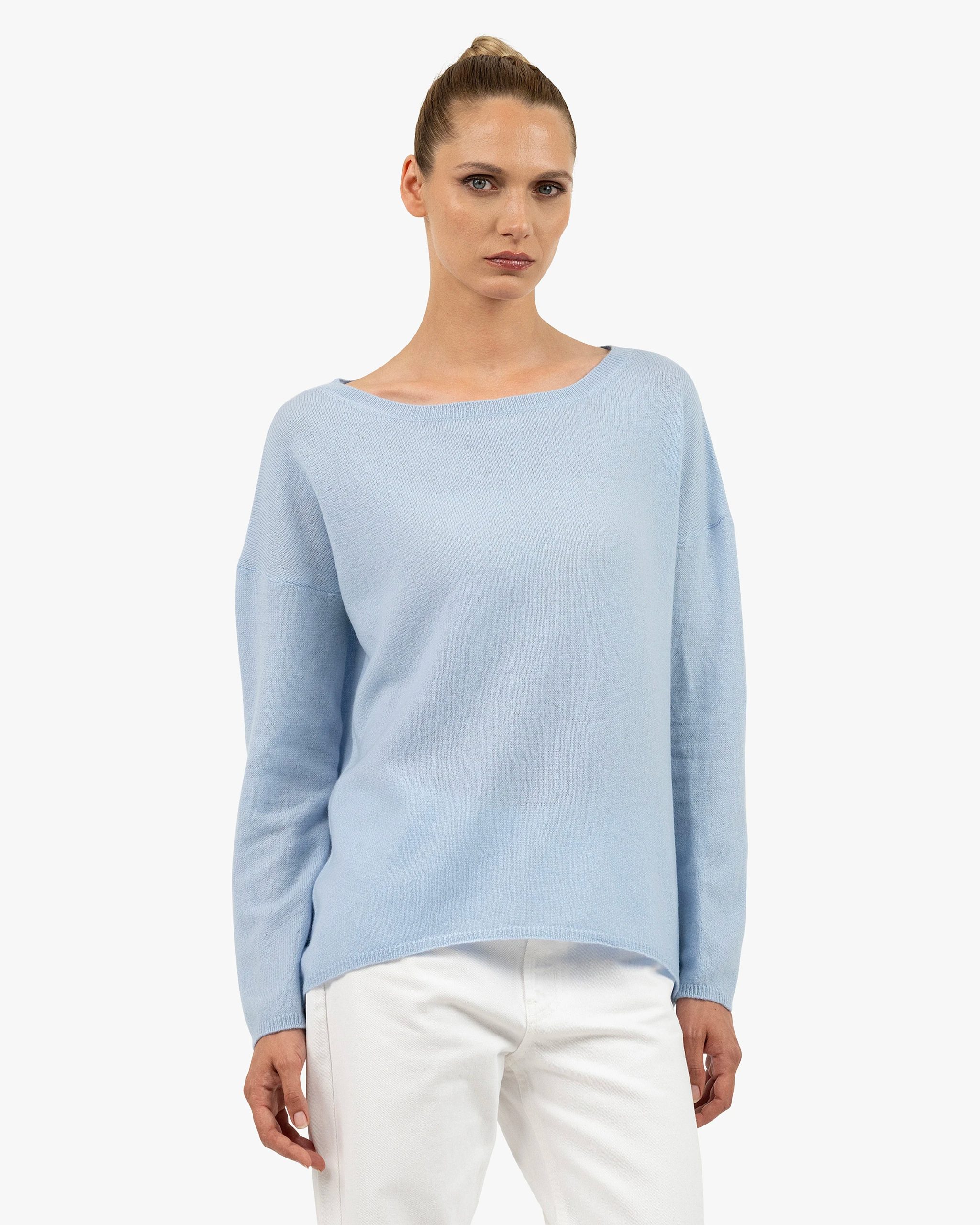 Lightness Boat Neck Sweater - Light Blue – Image 3