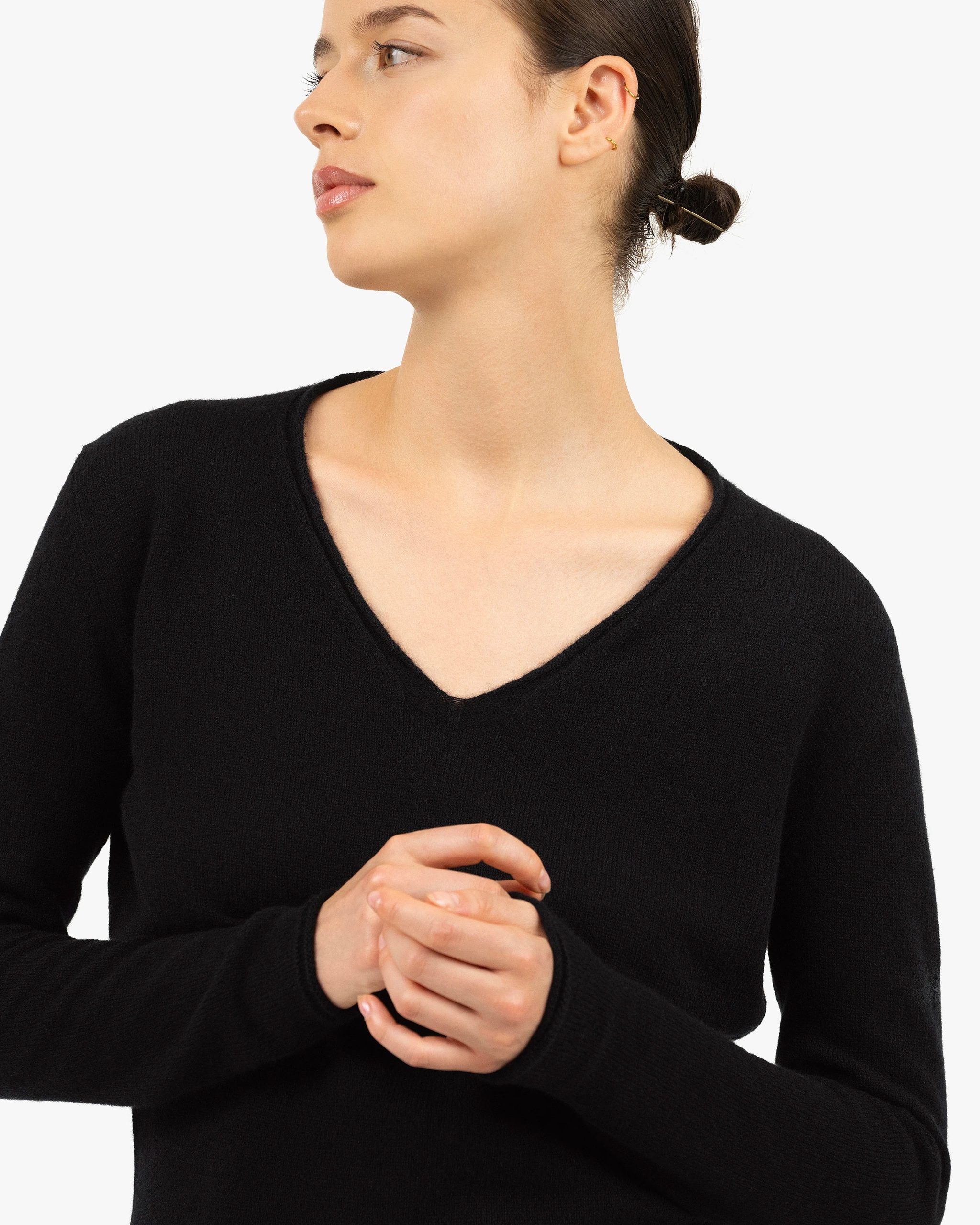 Lightness V-Neck Sweater - Black – Image 2