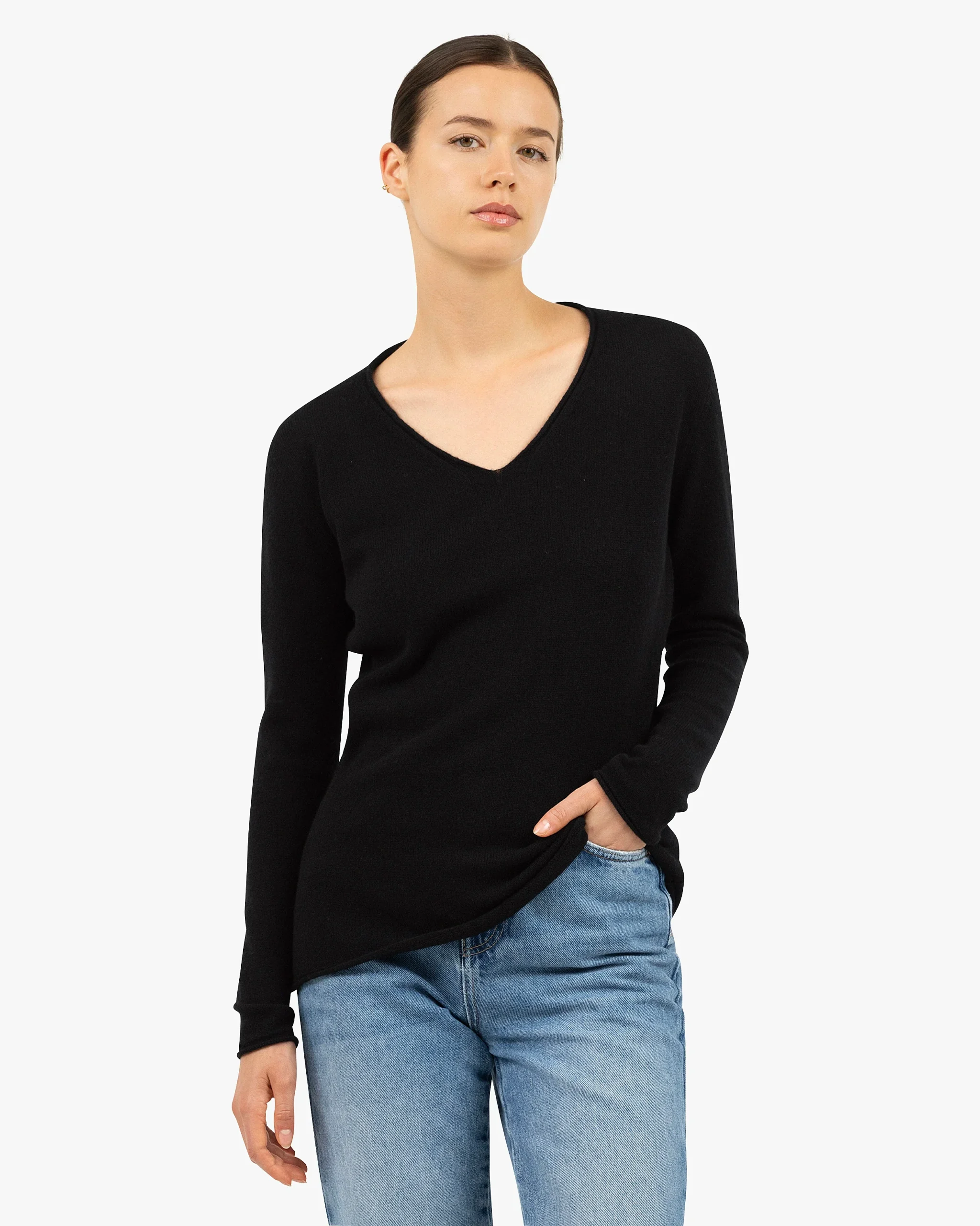 Lightness V-Neck Sweater - Black – Image 3