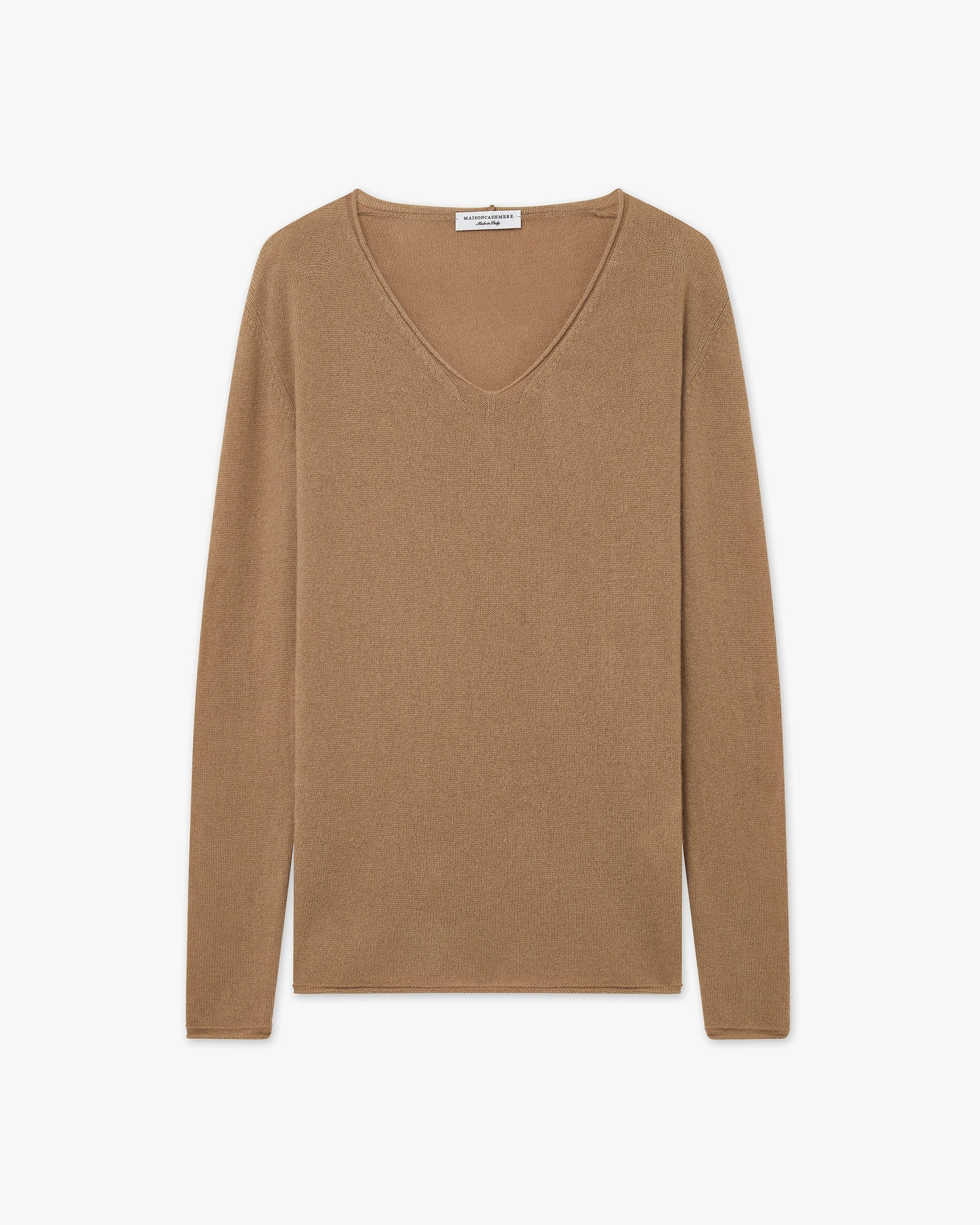Lightness V-Neck Sweater - Camel – Image 5