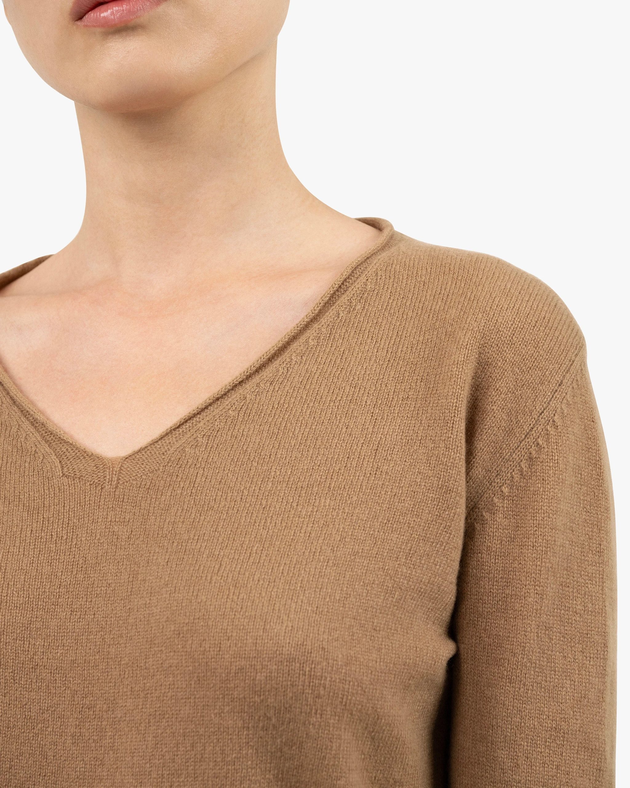 Lightness V-Neck Sweater - Camel – Image 2