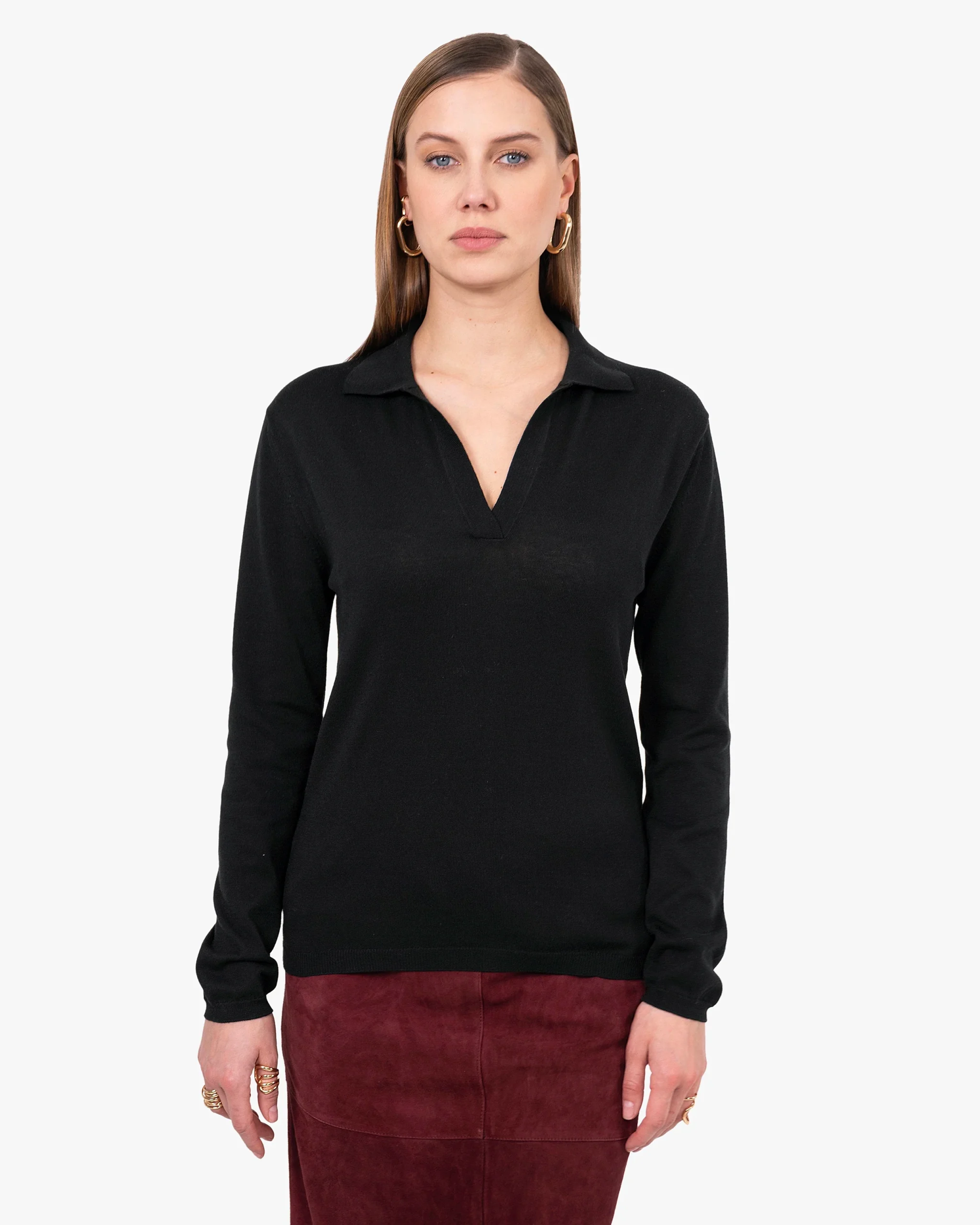 Women's Oasi Polo Sweater - Black – Image 3